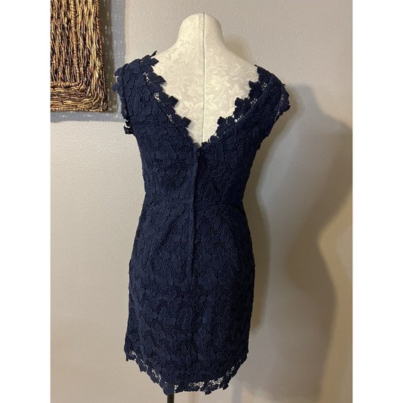 Lilly Pulitzer Dress 4 Navy Blue Cotton Sheath V Neck Back Sleeveless - Picture 5 of 11